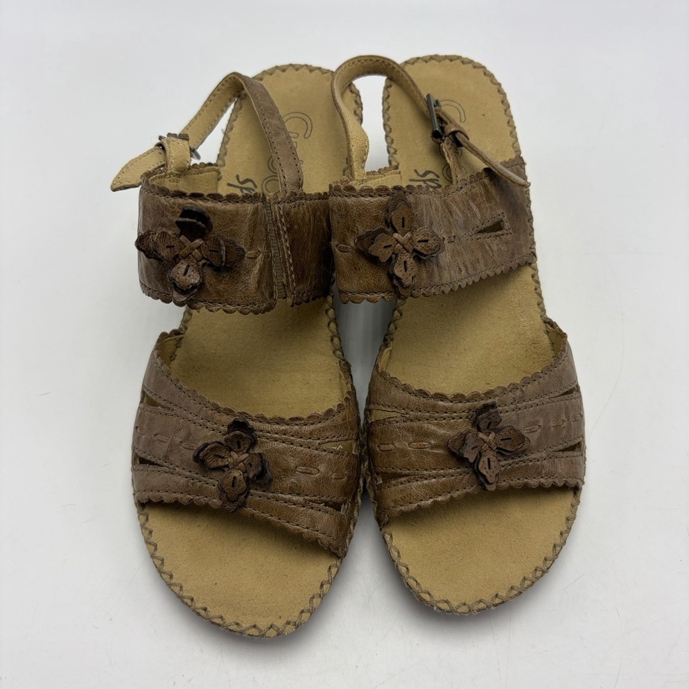 Gabor Sandals Womens 6 Taupe Strappy Cork Heels Leather Slingback - Picture 2 of 8